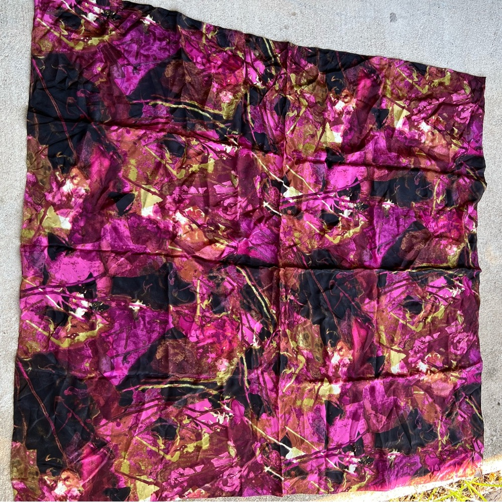 Chicos 100% silk bright abstract floral scarf.